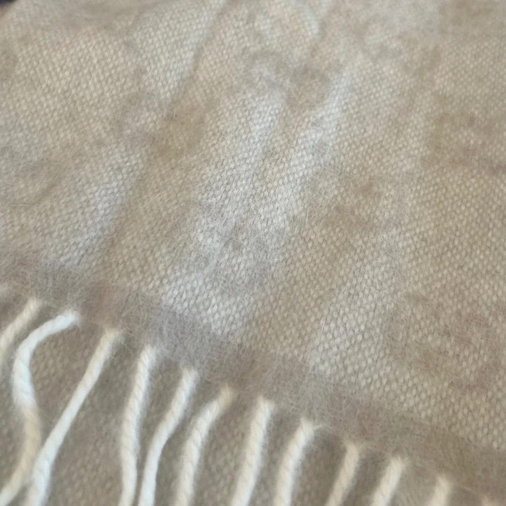 Gucci Nikky Scarf Wool Angora Monogram Stripe Fringe Italy Luxury Soft Classic